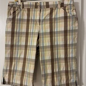Madison Studio Plaid Women's Size 14 Bermudas - Brown, Cream, Blue